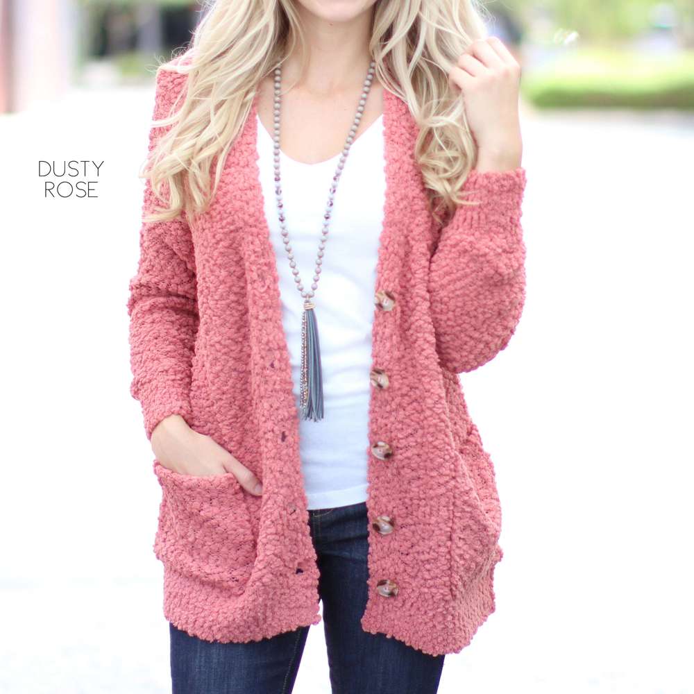 Cozy Button Cardigan | S-XL | Ultra-Soft | Popcorn Design | Pockets