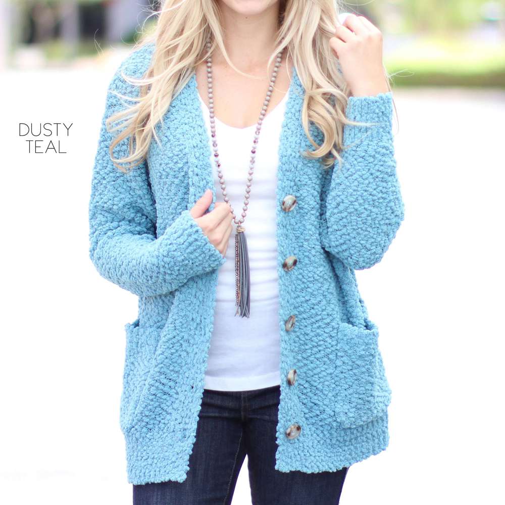 Cozy Button Cardigan | S-XL | Ultra-Soft | Popcorn Design | Pockets