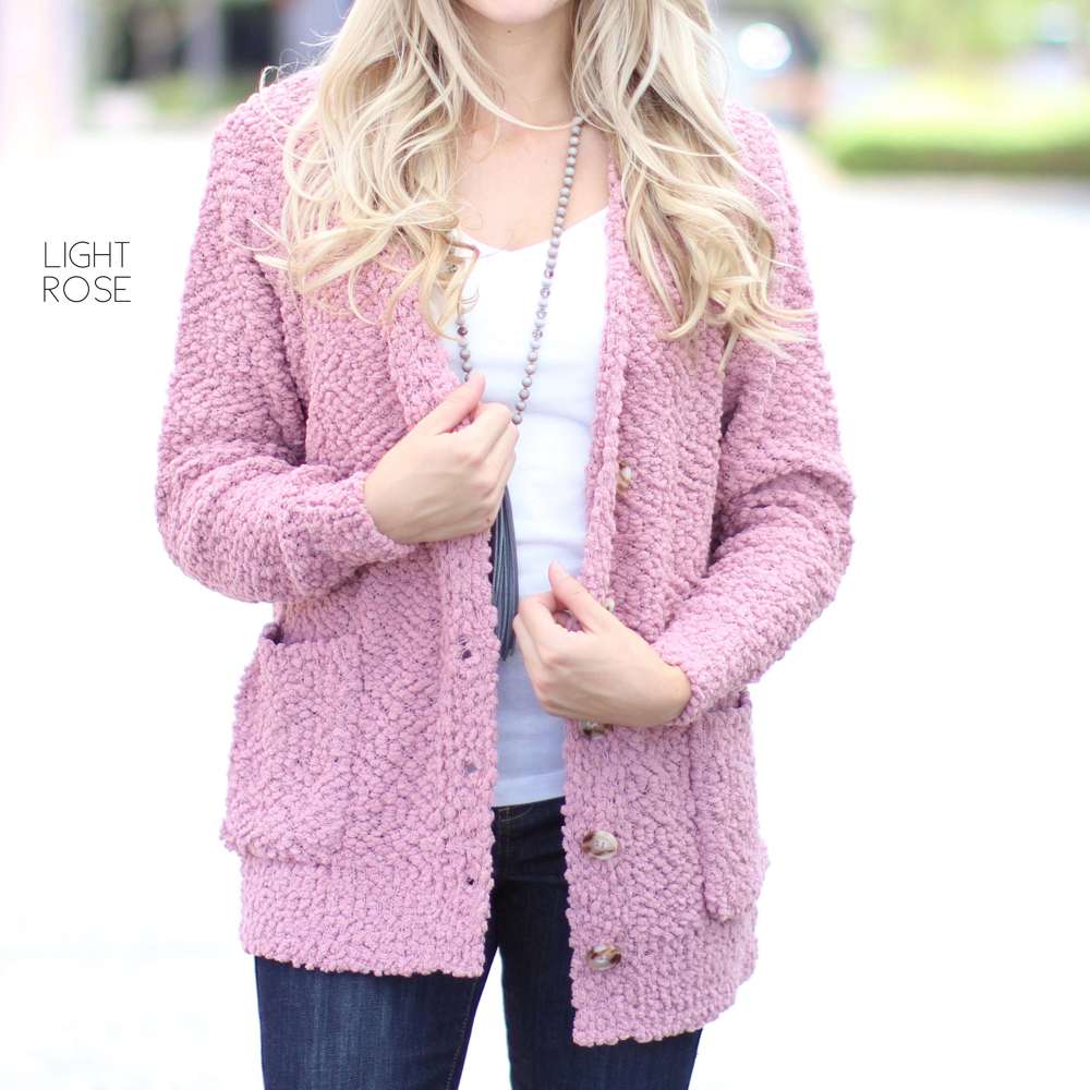 Cozy Button Cardigan | S-XL | Ultra-Soft | Popcorn Design | Pockets