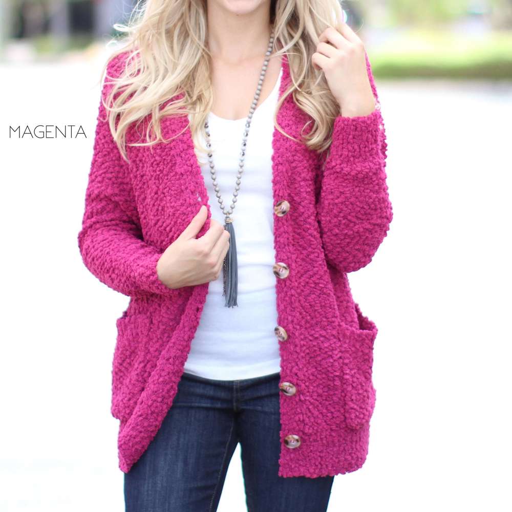 Cozy Button Cardigan | S-XL | Ultra-Soft | Popcorn Design | Pockets