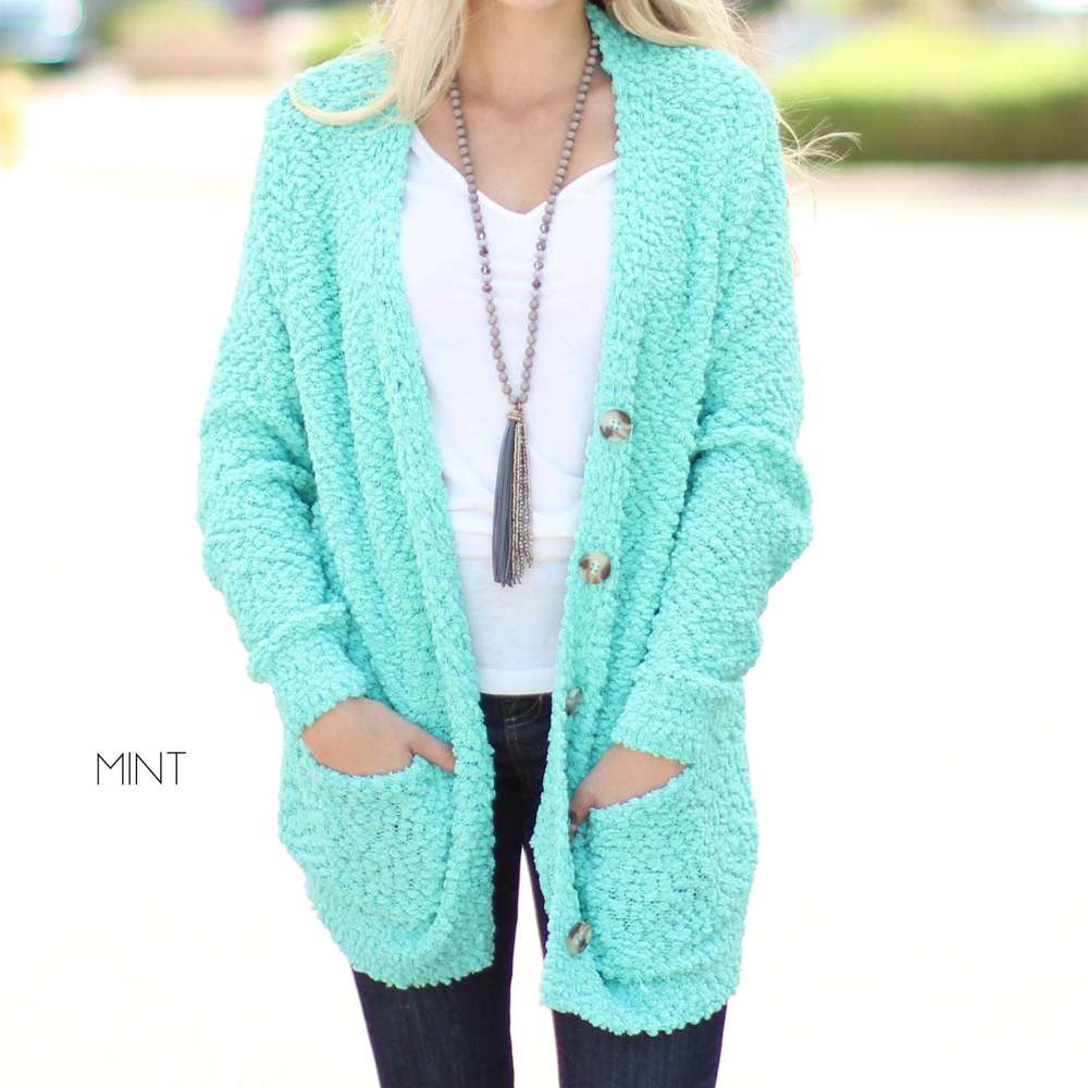 Cozy Button Cardigan | S-XL | Ultra-Soft | Popcorn Design | Pockets