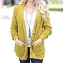 Medium Olive Mustard Cozy Button Cardigan | S-XL | Ultra-Soft | Popcorn Design | Pockets