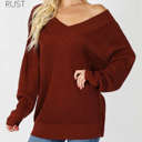 Large Dark Rust Trending Waffle Knit Sweater | S-XL | Waffle Knit Design | Ribbed Detailing | Double V Neckline | Perfect for Layering