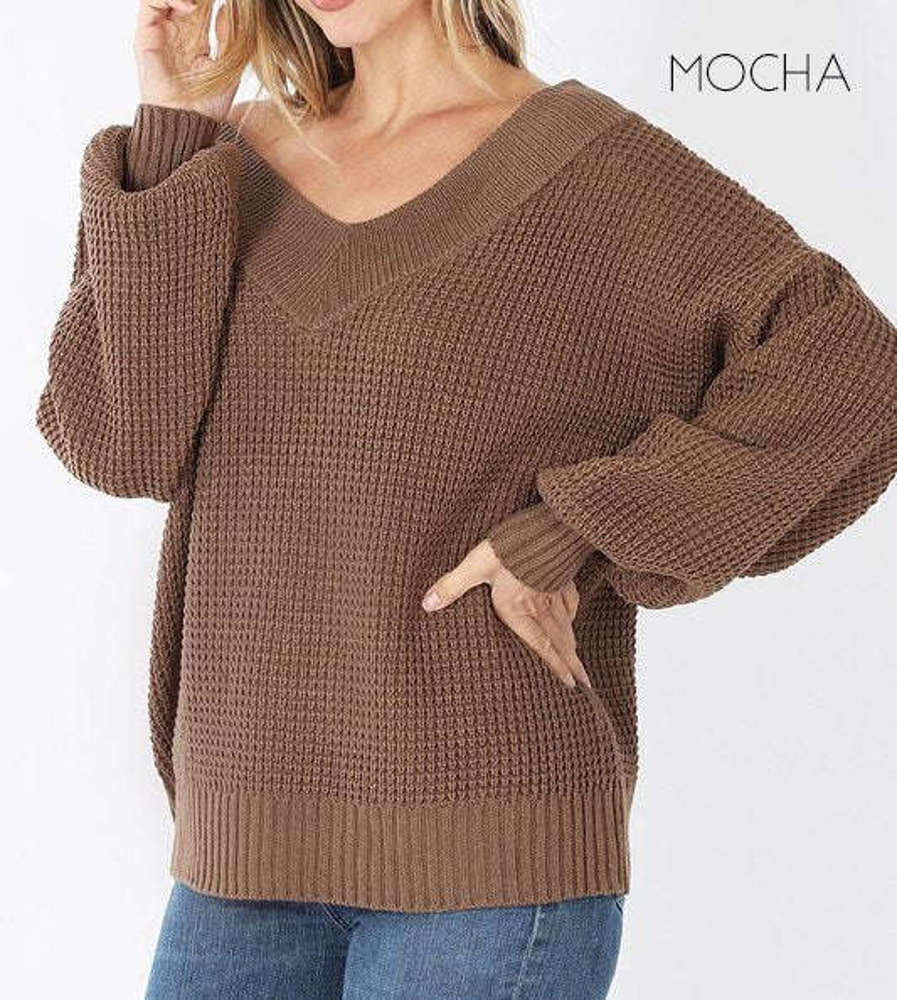 Trending Waffle Knit Sweater | S-XL | Waffle Knit Design | Ribbed Detailing | Double V Neckline | Perfect for Layering