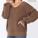 Large Mocha Trending Waffle Knit Sweater | S-XL | Waffle Knit Design | Ribbed Detailing | Double V Neckline | Perfect for Layering