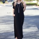 Large Black Side Split Pocket Maxi Dress | S-XL | Effortless Style | V-Neckline | On-Seam Pockets | Flirty Side Slits