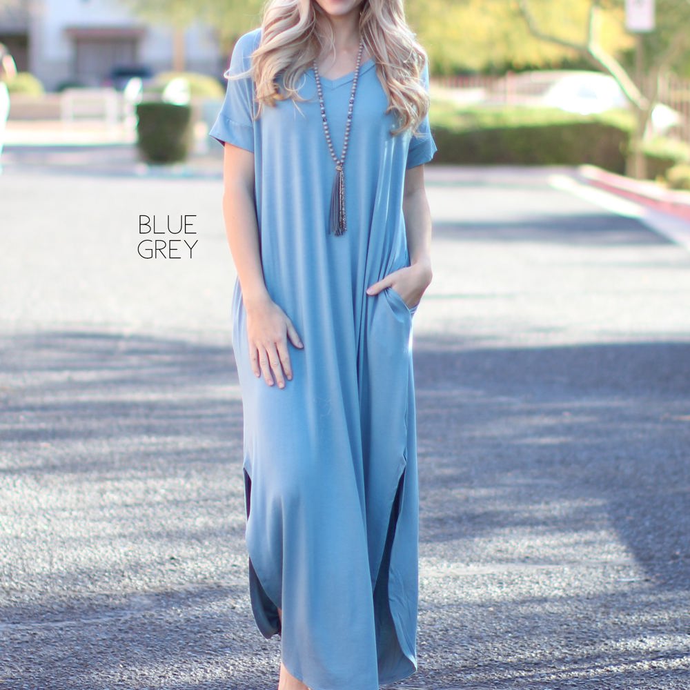 Side Split Pocket Maxi Dress | S-XL | Effortless Style | V-Neckline | On-Seam Pockets | Flirty Side Slits