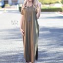 Large Dusty Olive Side Split Pocket Maxi Dress | S-XL | Effortless Style | V-Neckline | On-Seam Pockets | Flirty Side Slits