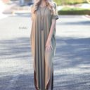 Large Khaki Side Split Pocket Maxi Dress | S-XL | Effortless Style | V-Neckline | On-Seam Pockets | Flirty Side Slits