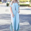 Large Light Green Side Split Pocket Maxi Dress | S-XL | Effortless Style | V-Neckline | On-Seam Pockets | Flirty Side Slits