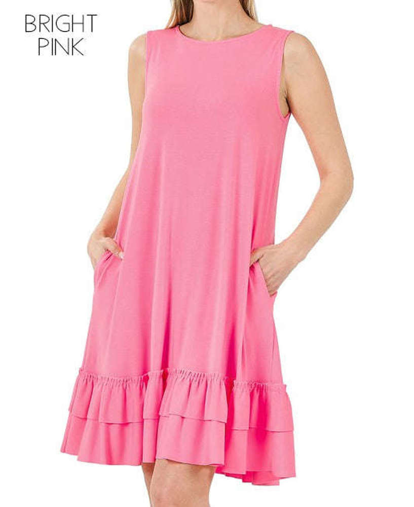 Ruffle Midi Tank Dress | S-XL | Premium Fabric | Stylish Ruffle Detail | Easy to Dress Up or Down | Body Length Approx: 36"