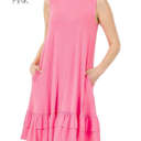 Medium Bright Pink Ruffle Midi Tank Dress | S-XL | Premium Fabric | Stylish Ruffle Detail | Easy to Dress Up or Down | Body Length Approx: 36"