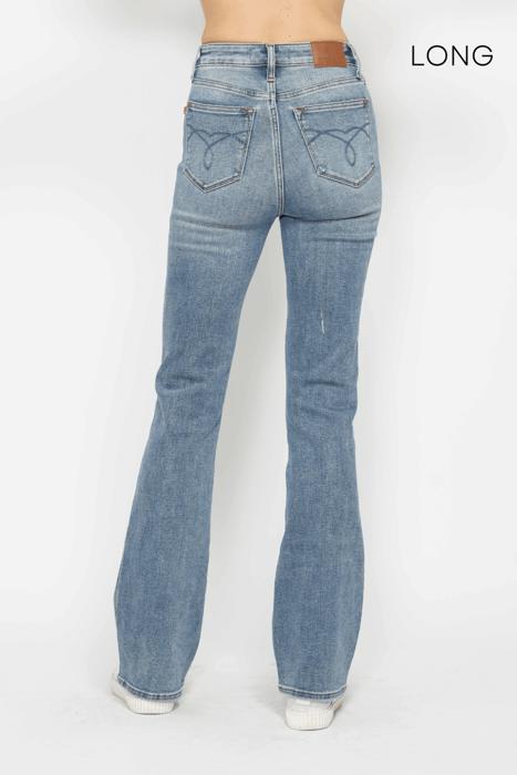 Judy Blue High Waist Tummy Control Back Pocket Embroidery Bootcut Denim Jeans 88783 - 3 Inseam Options: Short, Regular, Long