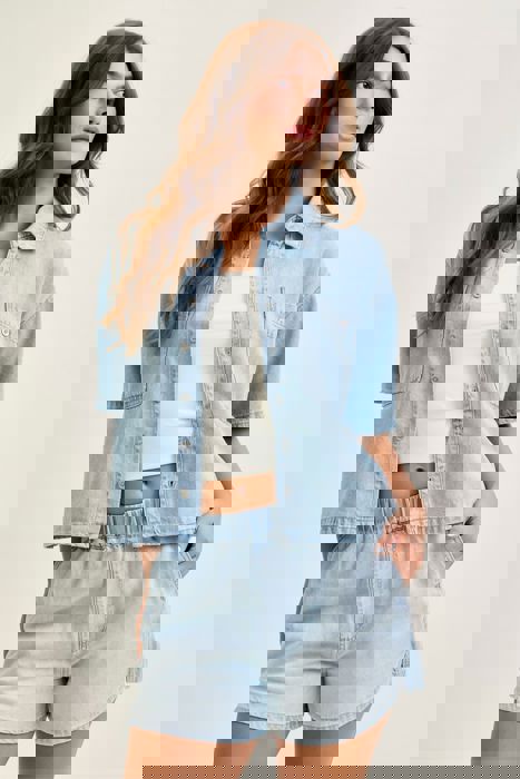 Judy Blue Boxy Featherweight Denim Shirt 5809