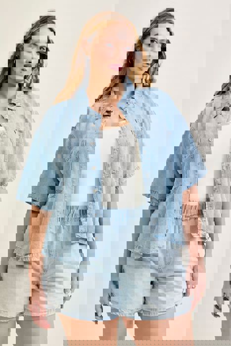 Judy Blue Boxy Featherweight Denim Shirt 5809