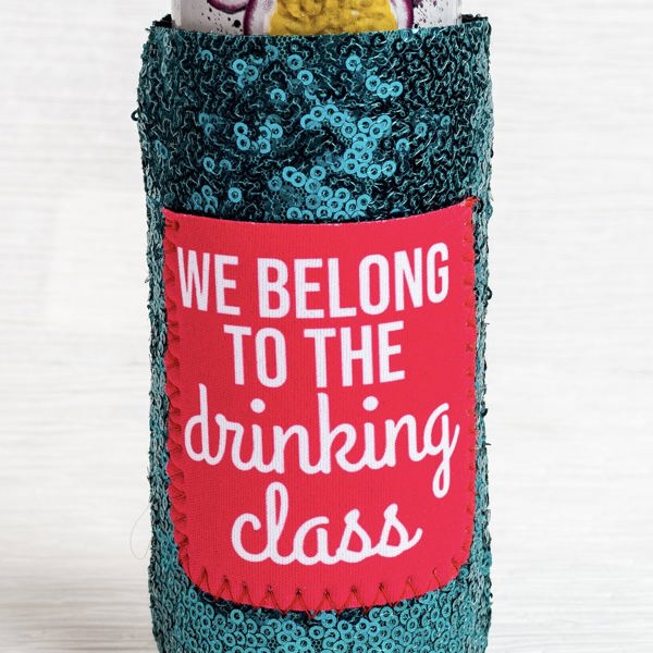 Peachy Keen We belong to the drinking class sequin slim can cooler