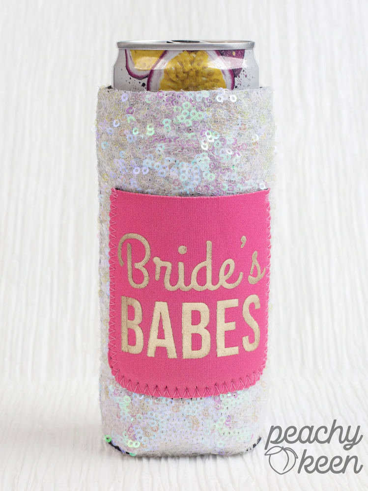 Peachy Keen Bride’s Babes Sequin Slim Can Cooler