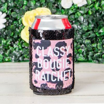 Peachy Keen Classy Bougie Ratchet Black Sequin Regular Can Cooler