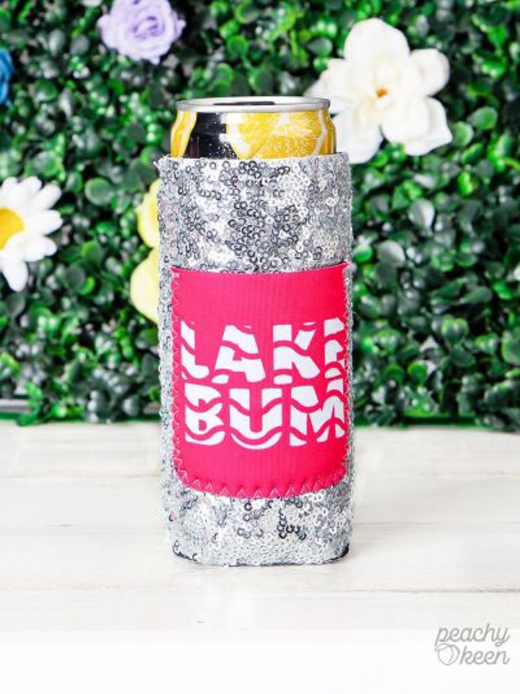 Peachy Keen Lake Bum Sequin Slim Can Cooler