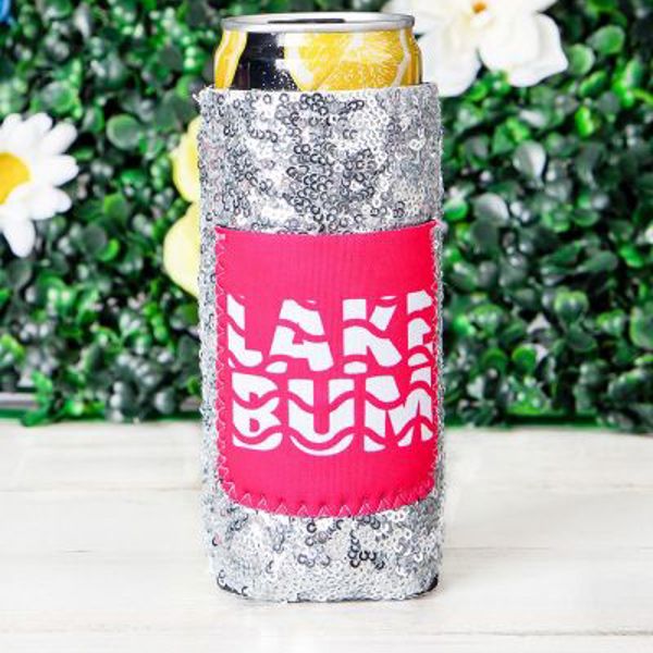 Peachy Keen Lake Bum Sequin Slim Can Cooler