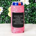  Peachy Keen Drunk on hard seltzer sequin slim can Cooler with pocket