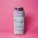  Peachy Keen Bride Tribe on Iridescent 2 Tone Sequin Slim Can Cooler