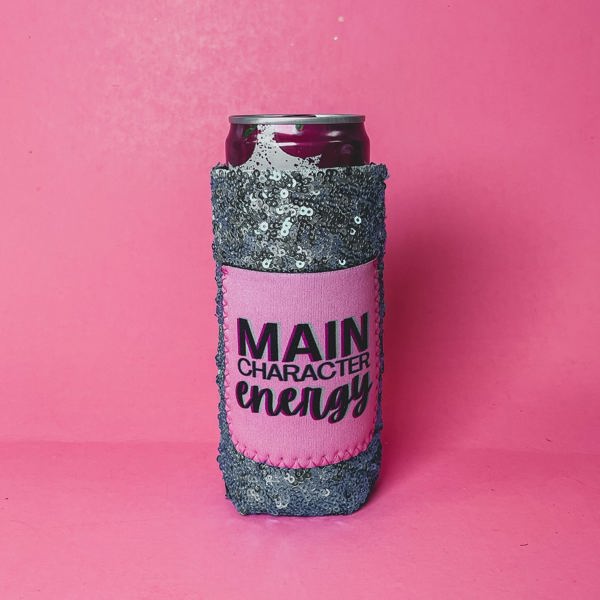 Peachy Keen Main Character Energy Sequin Slim Can Cooler