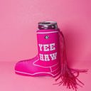  Peachy Keen Yee Haw Pink Boot with Fringe Slim Can Cooler