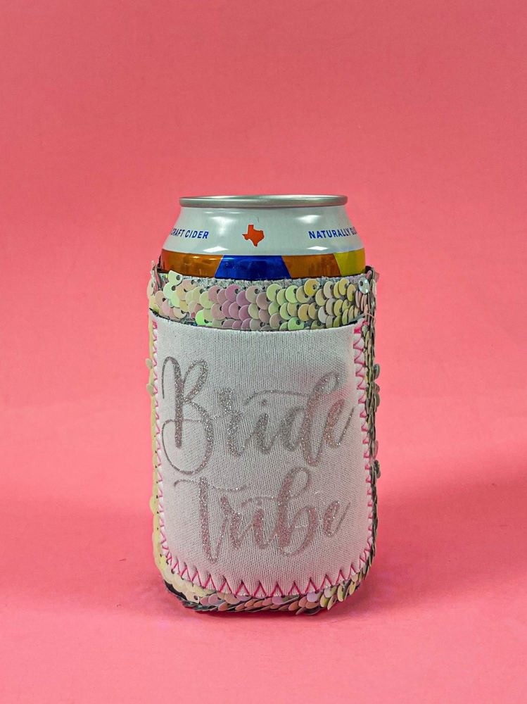 Peachy Keen Bride Tribe Sequin Regular Can Cooler