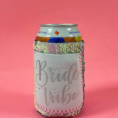 Peachy Keen Bride Tribe Sequin Regular Can Cooler