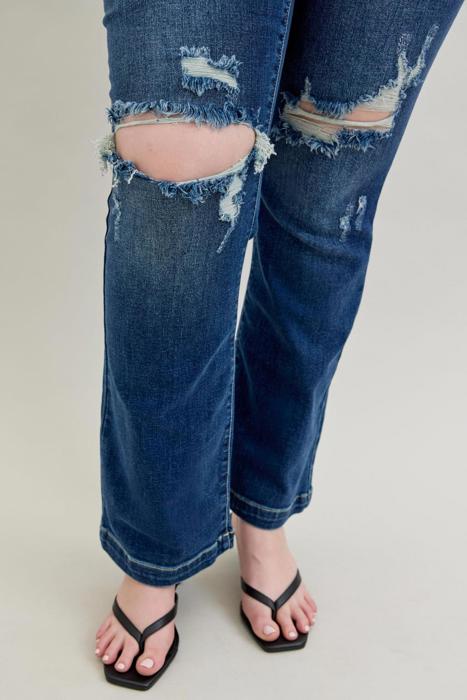 Judy Blue Mid Rise Hand Sand & Destroy Bootcut Denim Jeans 82541 - Plus