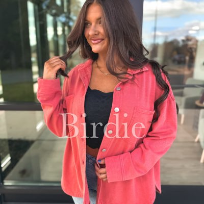 Birdie French Terry Shacket in Coral Red