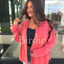  Birdie French Terry Shacket in Coral Red