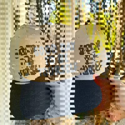 Southern Bliss Good Day To Be Yourself Tan & Black Canvas Otto Trucker Hat