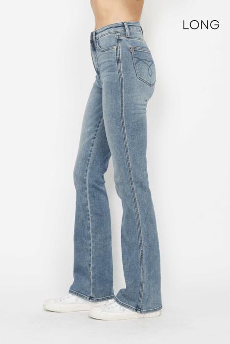 Judy Blue High Waist Tummy Control Back Pocket Embroidery Bootcut Denim Jeans 88783 - 3 Inseam Options: Short, Regular, Long