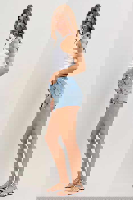 Judy Blue High Waist Rigid Magic Raw Side Seams Denim Short 150368