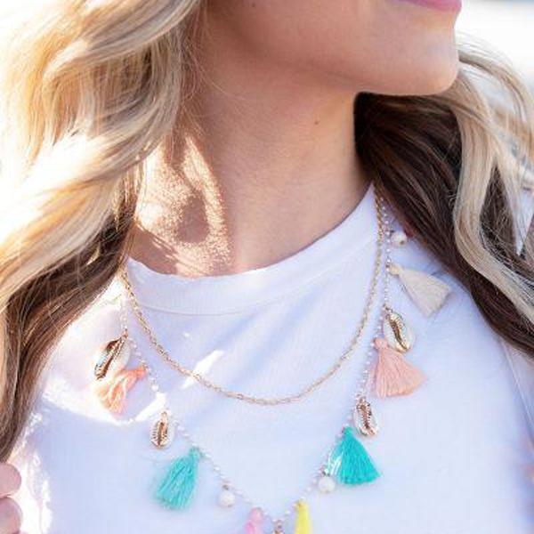 Ashlyn Rose Happy as a Clam Chain Necklace with Shells & Multicolor Tassels