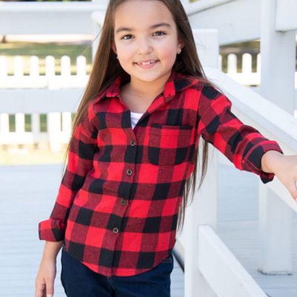 Southern Grace Girl's Red Buffalo Plaid Flannel, Size 10-12Y