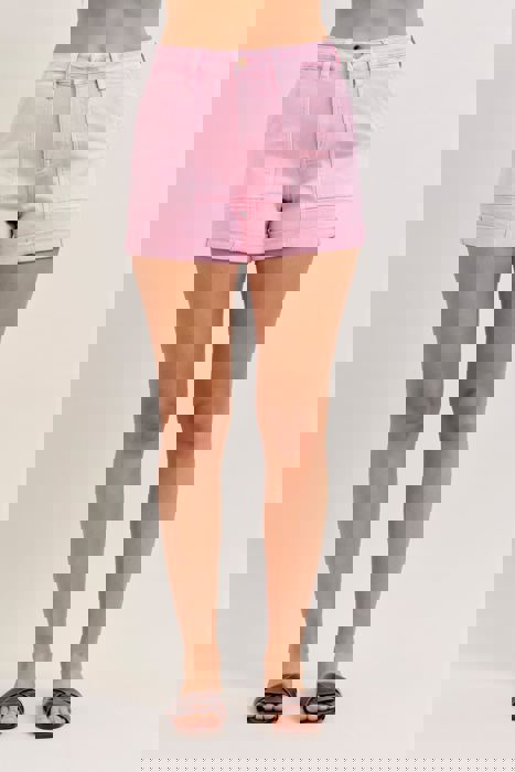 Judy Blue High Waist Pink Aurora Weekender Double Cuff Denim Short 150357