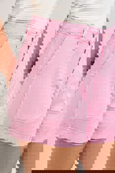 Judy Blue High Waist Pink Aurora Weekender Double Cuff Denim Short 150357