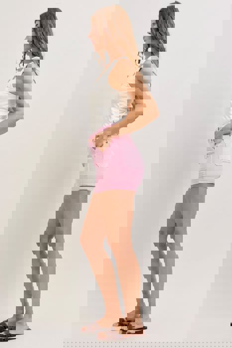 Judy Blue High Waist Pink Aurora Weekender Double Cuff Denim Short 150357