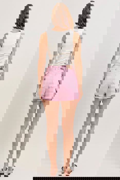 Judy Blue High Waist Pink Aurora Weekender Double Cuff Denim Short 150357