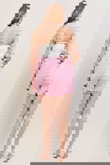 Judy Blue High Waist Pink Aurora Weekender Double Cuff Denim Short 150357