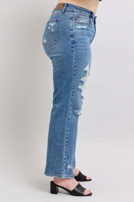Judy Blue High Waist Destroy Straight Denim Jeans 88447 - Plus