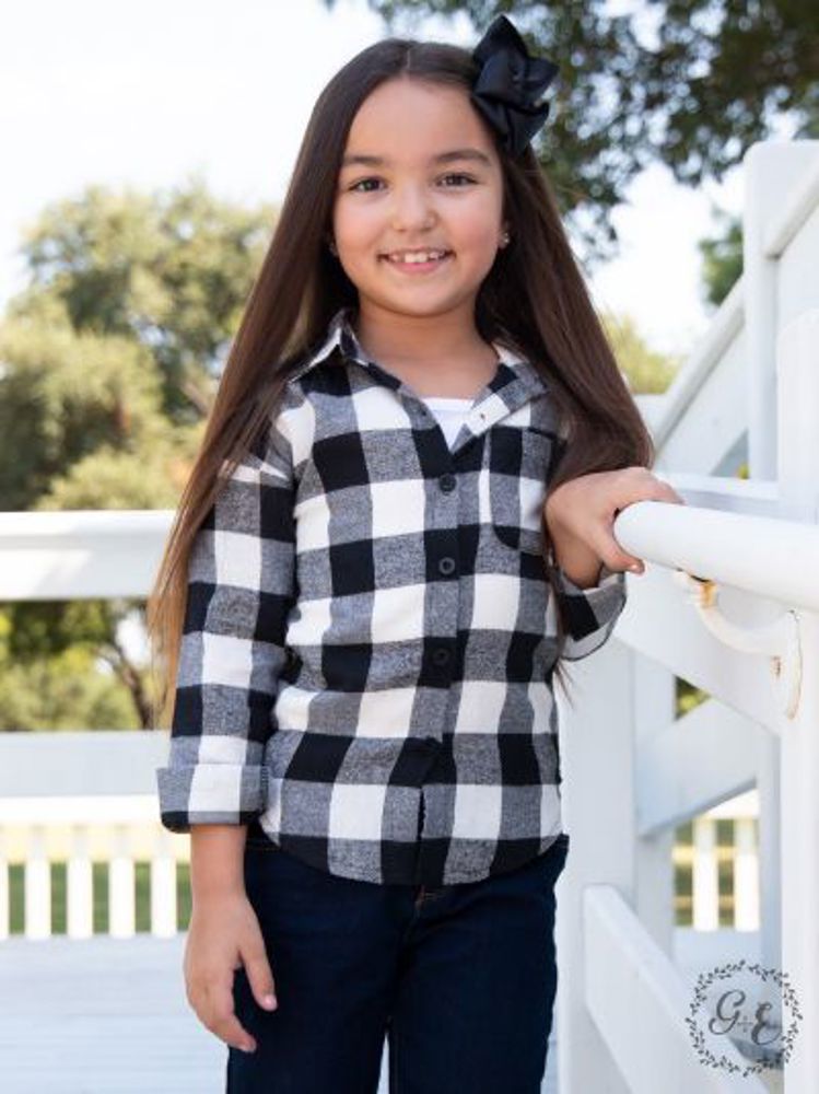 Southern Grace Girl's White Plaid Flannel - Size 8-10Y