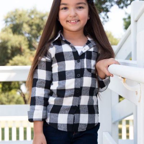 Southern Grace Girl's White Plaid Flannel - Size 8-10Y