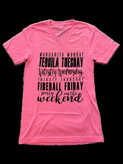 Texas True Threads Weekday Drinks V-Neck Tee, Pink