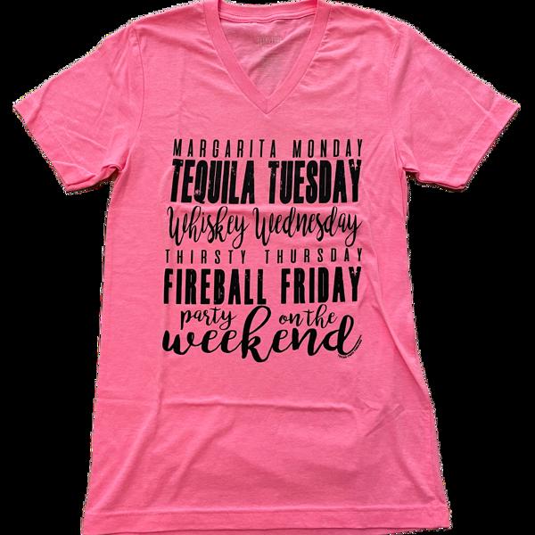 Texas True Threads Weekday Drinks V-Neck Tee, Pink