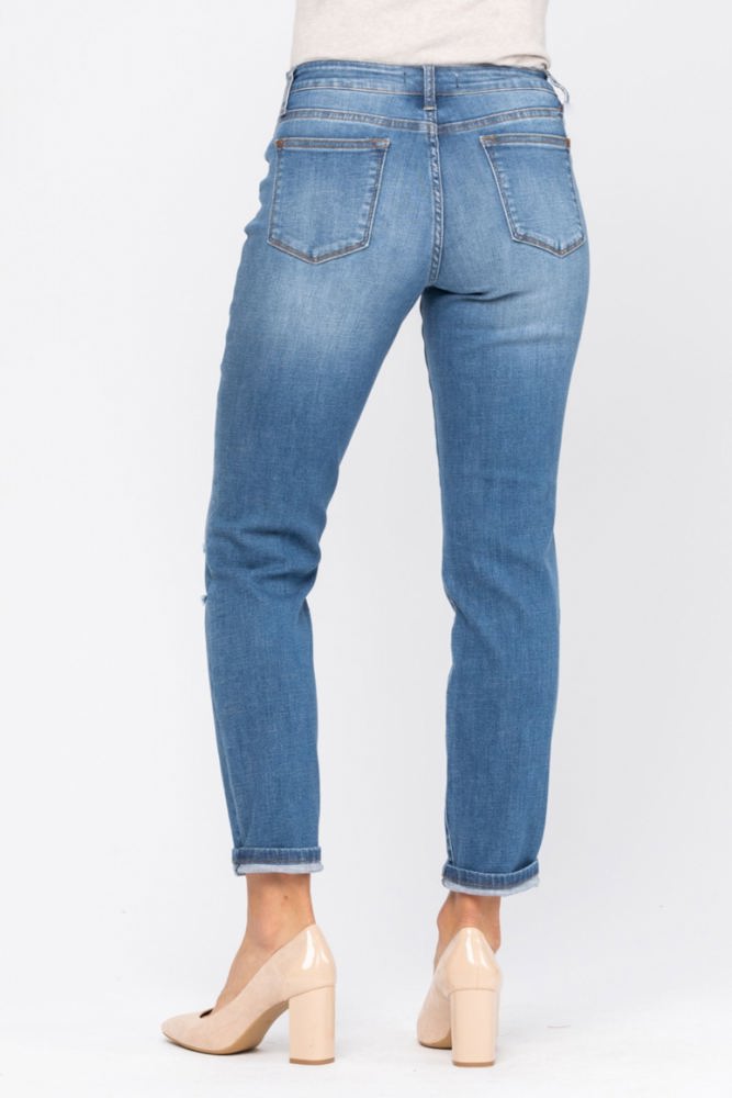 Judy Blue Bloom Maternity Destroyed Boyfriend Denim Mid Rise 9802