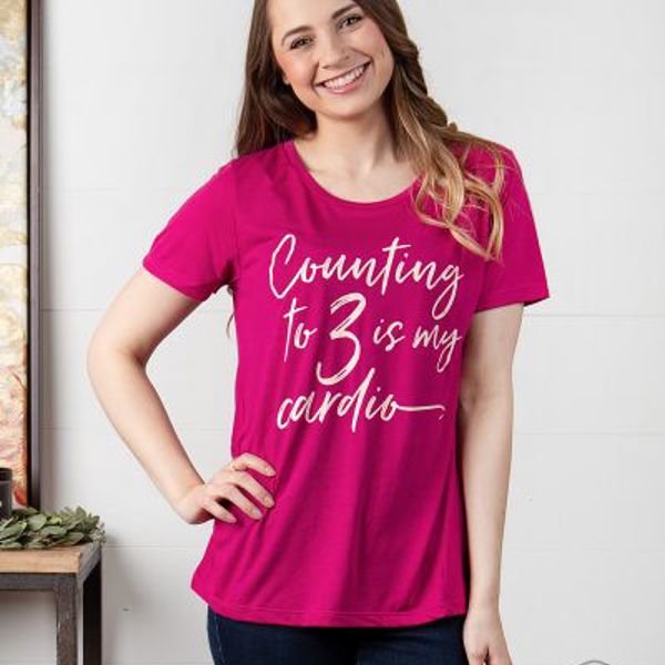 Southern Grace "Counting to 3 is my cardio" Short Sleeve Top, Fuchsia